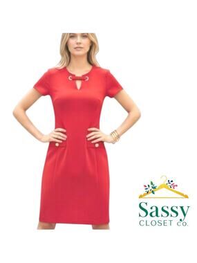 Tommy Hilfiger Red Sheath Mini Dress Short Sleeve Crew Neck Size 6 EUC